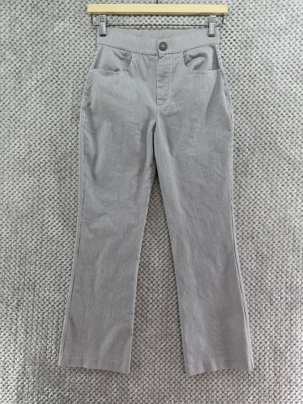 Free People Pants Womens XS‎ White Blue Pinstriped Pockets Mid Rise Straight 25"